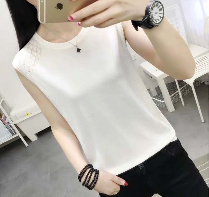 All-match knitted tops ice silk loose T-shirt for women