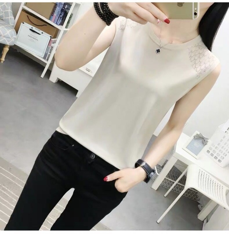 All-match knitted tops ice silk loose T-shirt for women