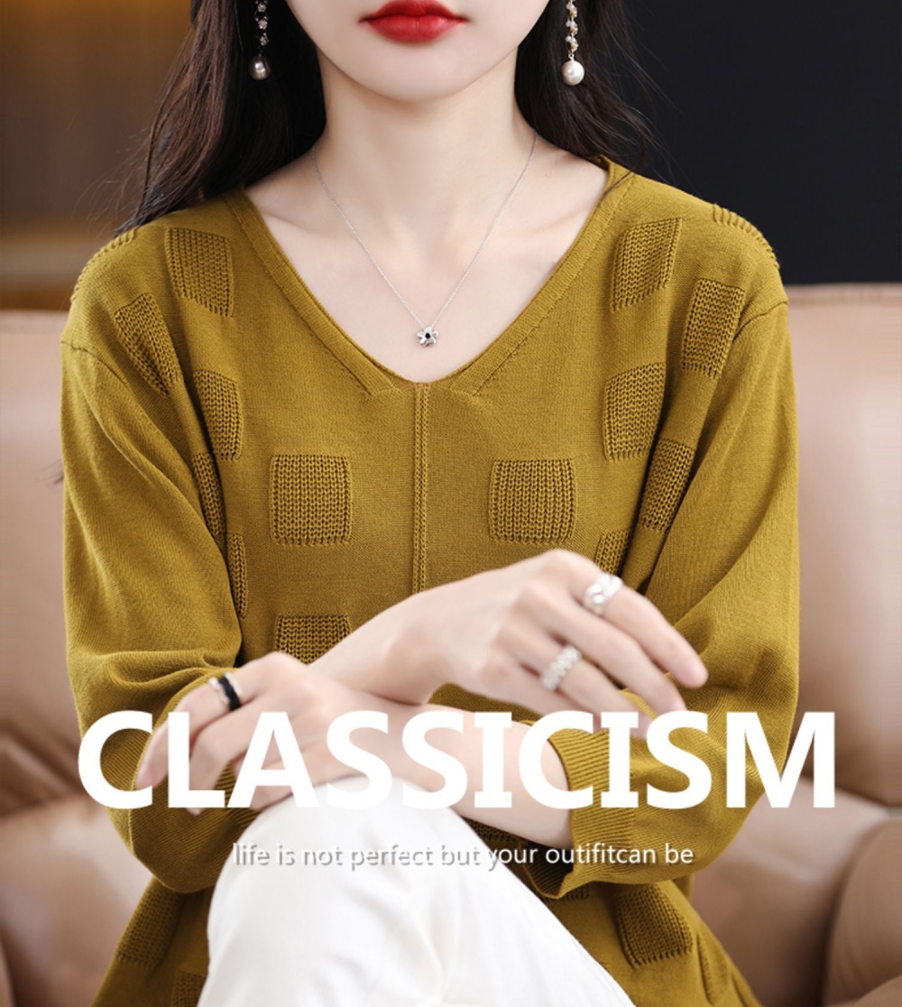 Spring refreshing slim tops round neck hollow sweater for women