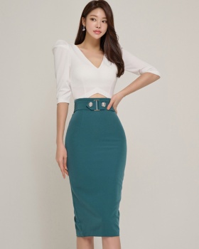 Package hip V-neck skirt short tops 2pcs set