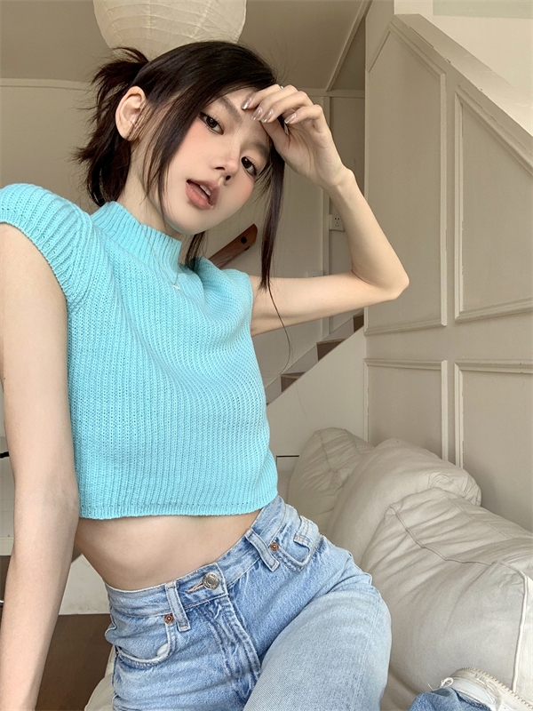 Knitted short spicegirl bottoming shirt for women