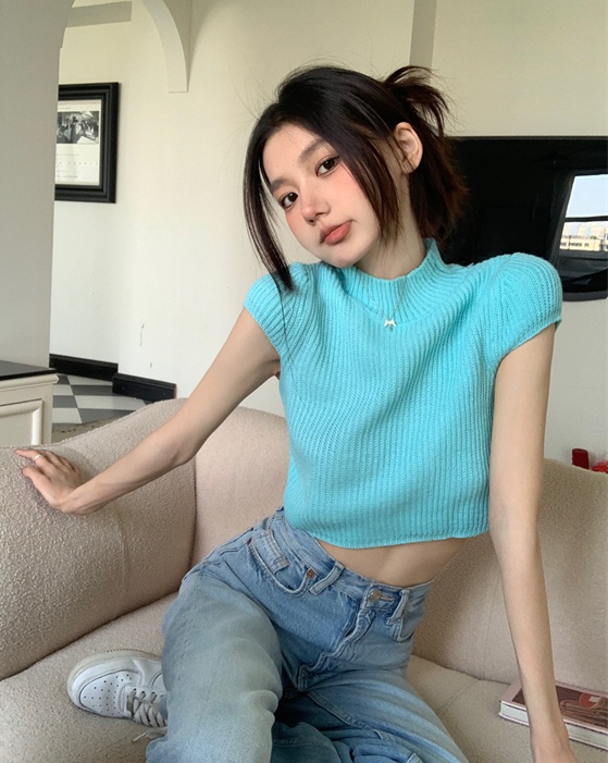 Knitted short spicegirl bottoming shirt for women