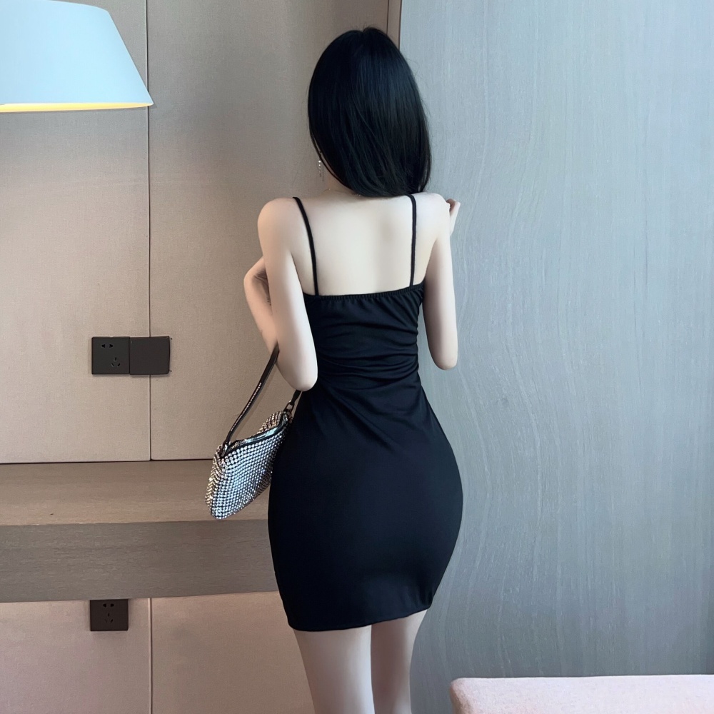 Sexy package hip sling V-neck split dress for women