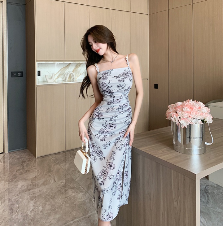 Spring and summer printing France style beads dress