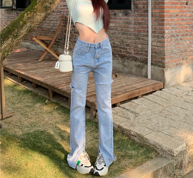 Summer high waist straight pants loose jeans for women
