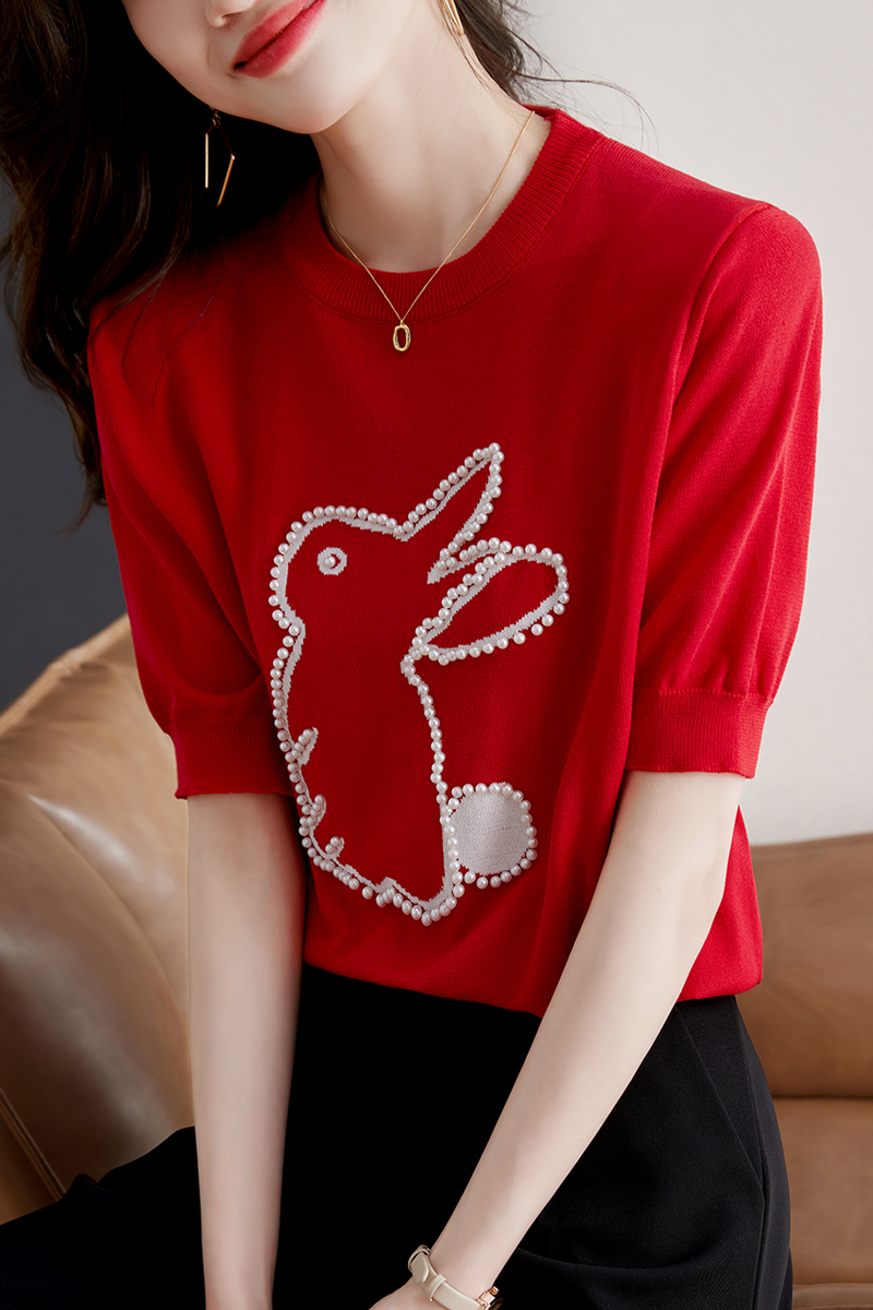 Short sleeve rabbit T-shirt summer tops for women