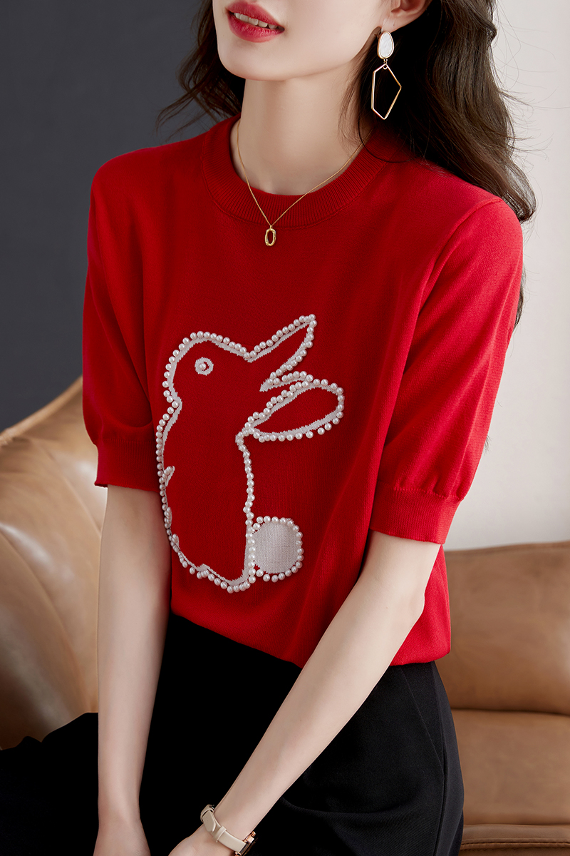 Short sleeve rabbit T-shirt summer tops for women