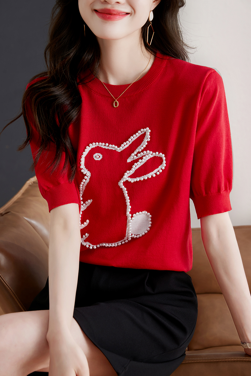 Short sleeve rabbit T-shirt summer tops for women