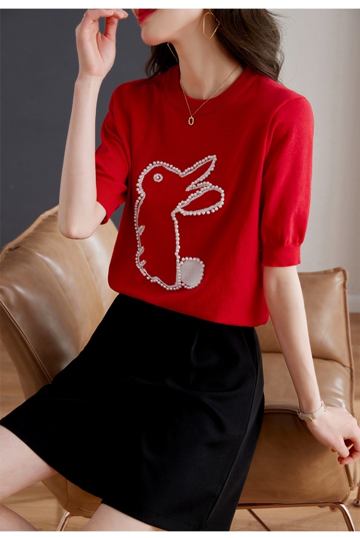 Short sleeve rabbit T-shirt summer tops for women