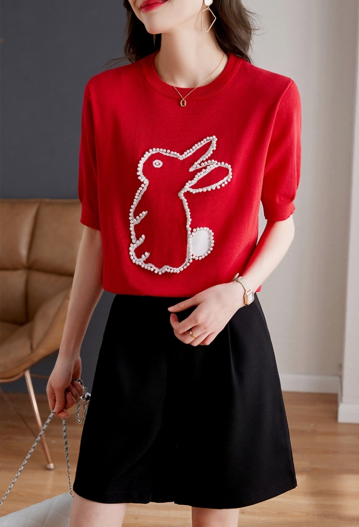 Short sleeve rabbit T-shirt summer tops for women