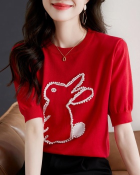Short sleeve rabbit T-shirt summer tops for women