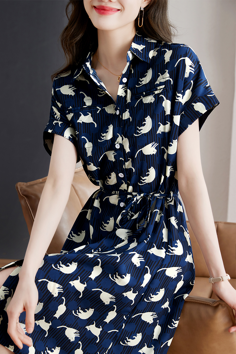 Western style summer personality printing kitty dress