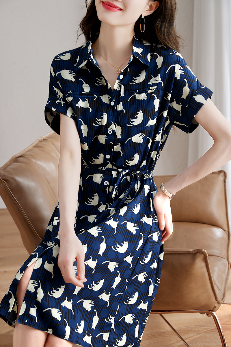 Western style summer personality printing kitty dress