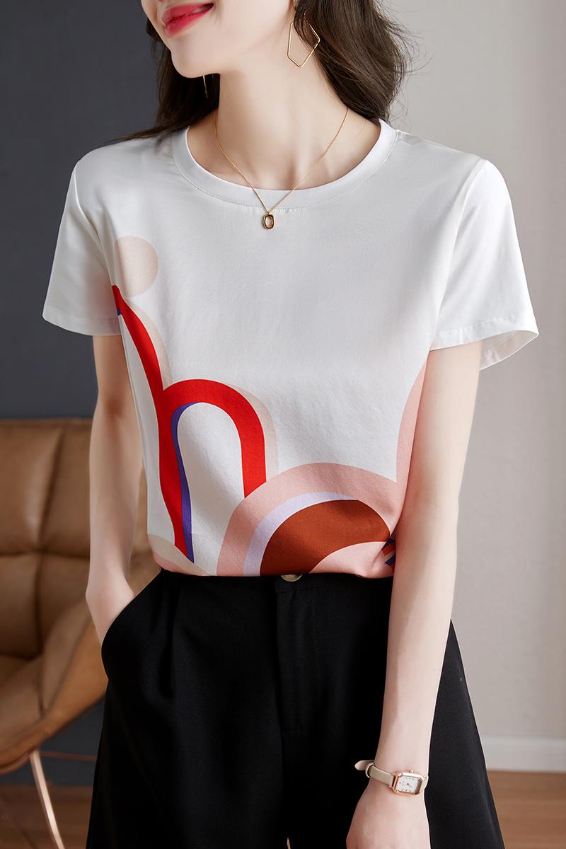 Real silk short sleeve tops ice silk summer T-shirt for women