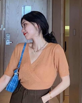 Short sleeve V-neck Korean style summer tops