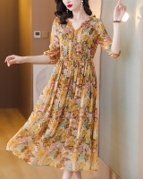 Floral V-neck summer dress silk refinement long dress