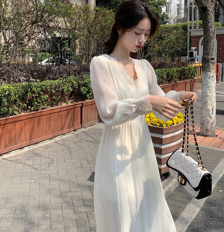 France style spring pinched waist lady long sleeve dress