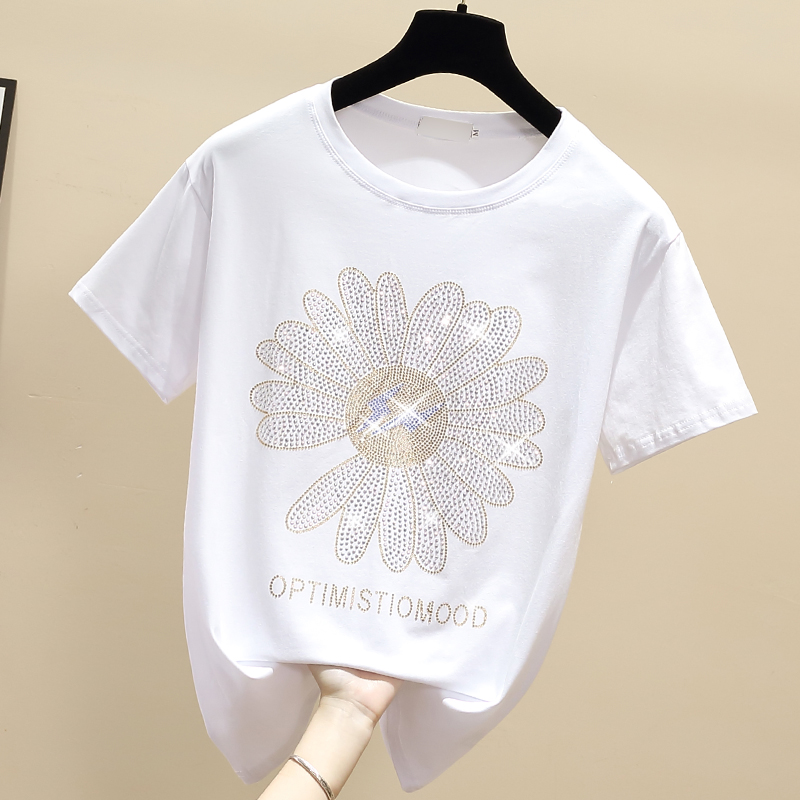 Short sleeve summer tops rhinestone T-shirt for women