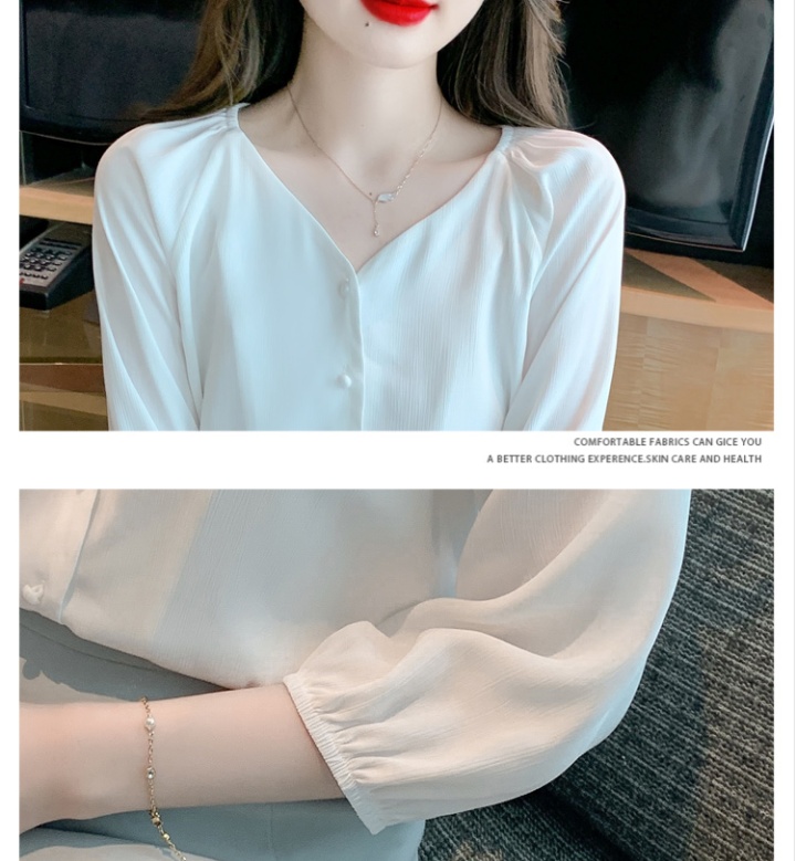 Slim simple shirt V-neck tender chiffon shirt for women