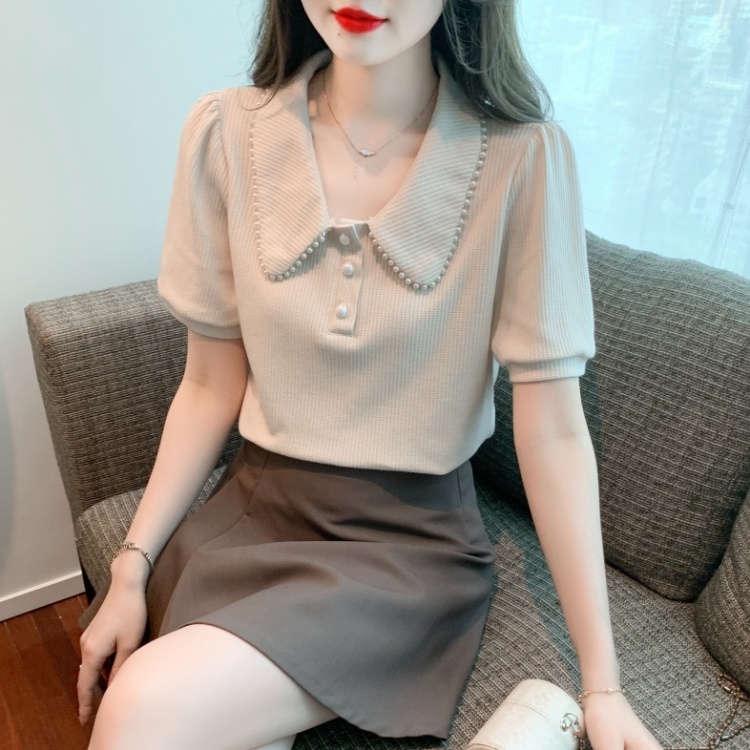 Korean style pullover tops short sleeve doll collar shirt