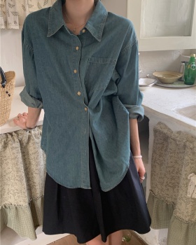 Retro all-match simple washed Korean style shirt