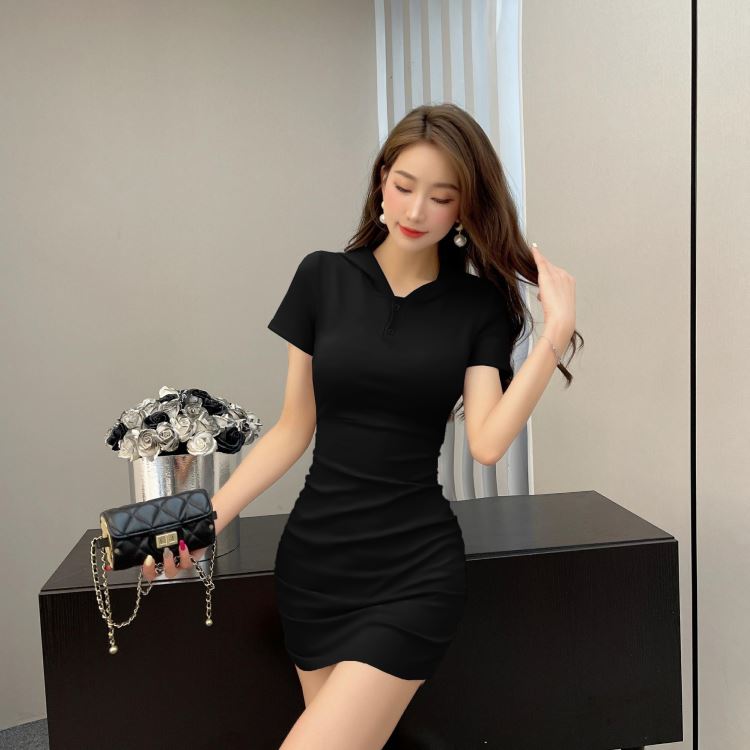 Fold pinched waist dress sexy hooded hoodie for women