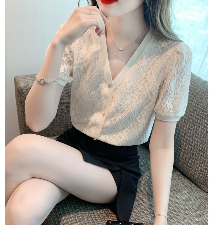 Short sleeve Western style tops lace summer shirt for women