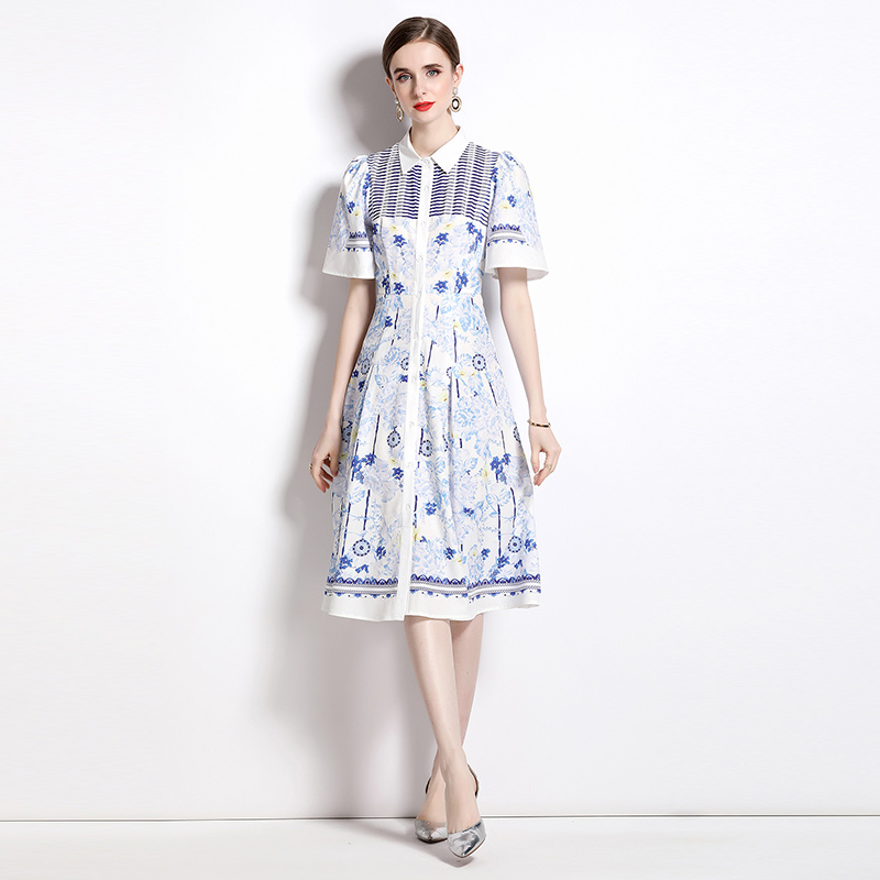 European style spring and summer long printing dress