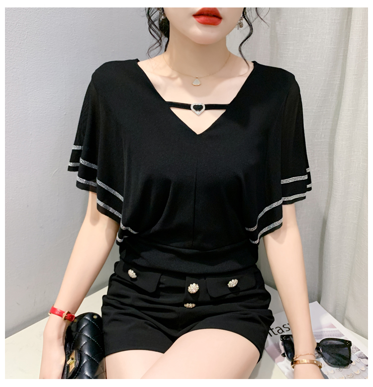 Sexy rhinestone T-shirt Korean style V-neck small shirt