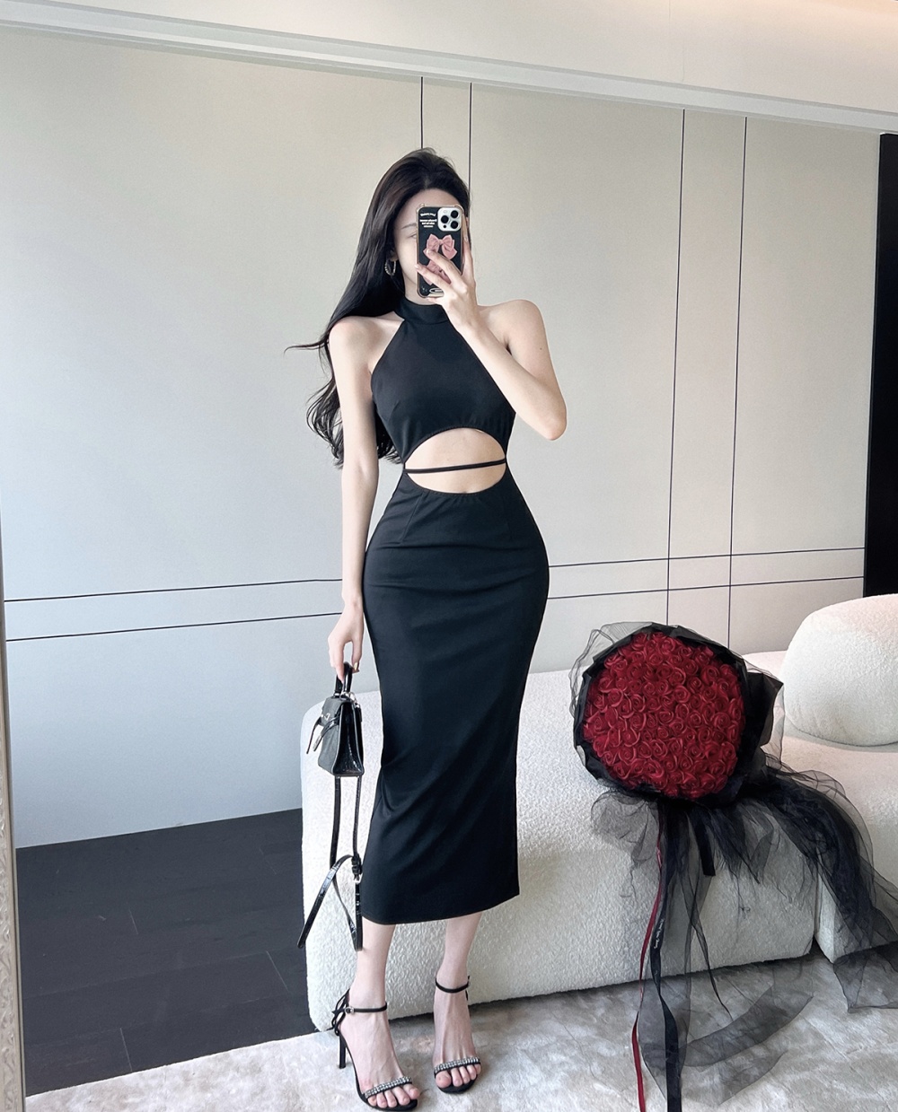Light fashion summer simple black dress