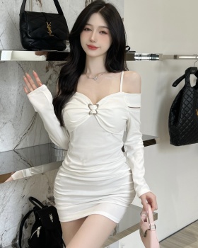 Sexy slim long sleeve flat shoulder Western style dress