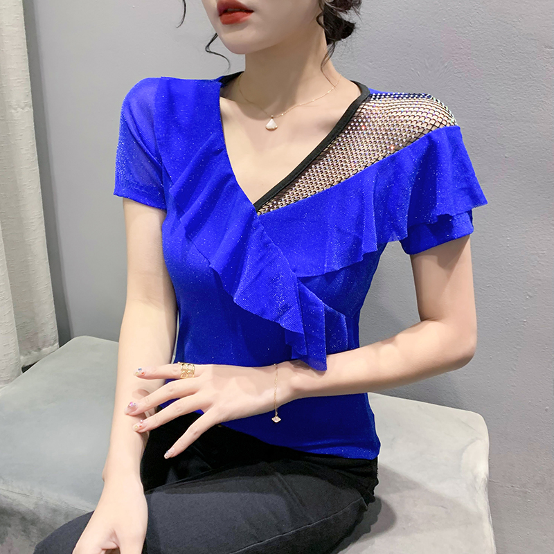 Rhinestone personality tops fashion small shirt for women