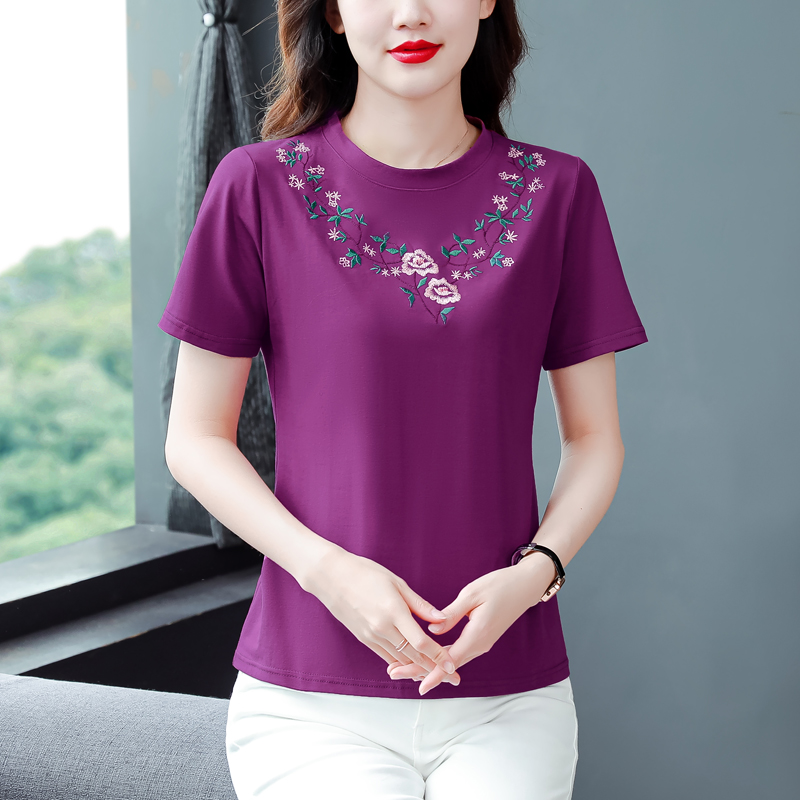 Pure cotton pure T-shirt lady short sleeve tops for women