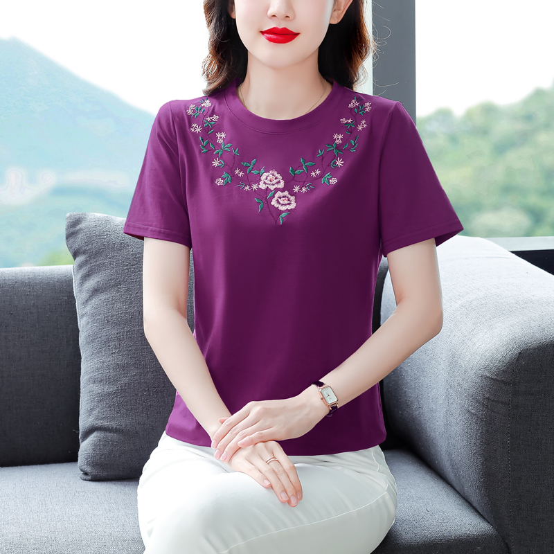 Pure cotton pure T-shirt lady short sleeve tops for women