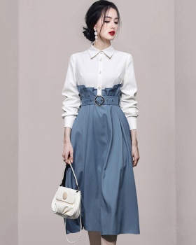 Blue-white long dress temperament dress for women