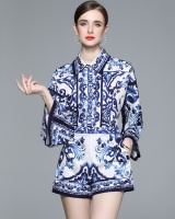 Printing high waist shirt fashion shorts 2pcs set