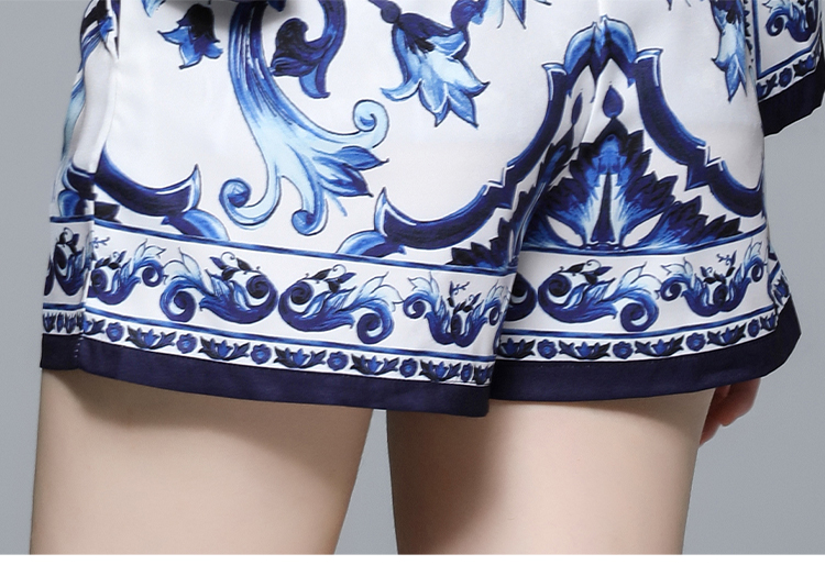 Printing high waist shirt fashion shorts 2pcs set