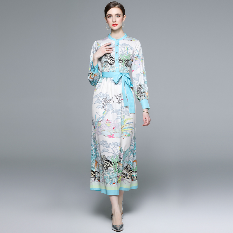 Elegant frenum Chinese style temperament summer printing dress