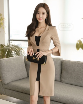 Slim mixed colors business suit split Korean style dress
