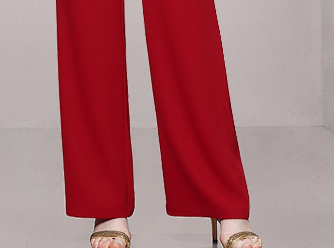 Red temperament pants spring wide leg pants 2pcs set