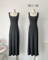 Knitted black sleeveless dress sling dress for women