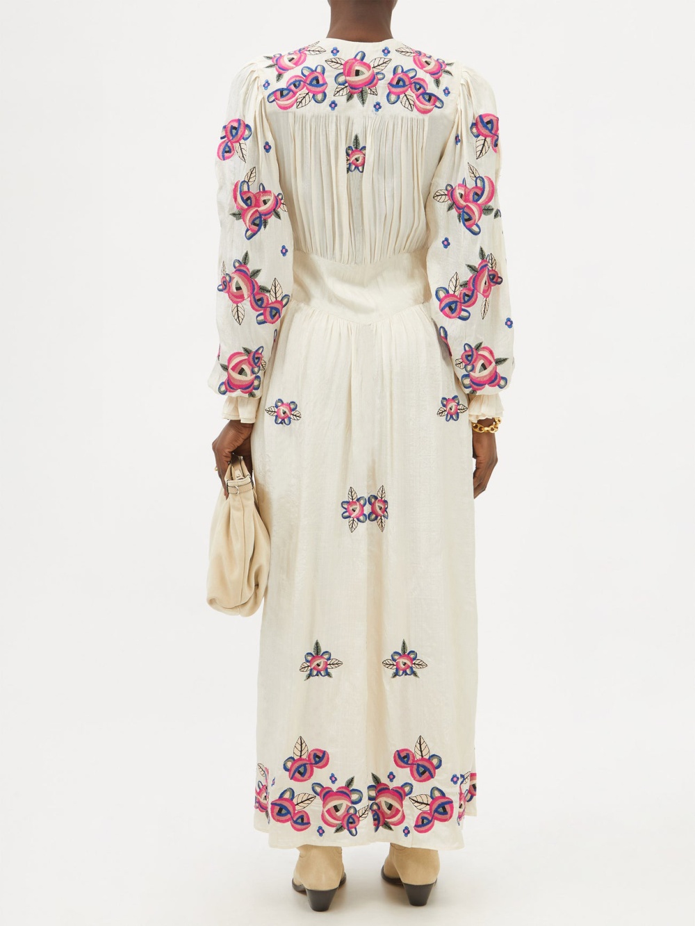 Autumn and winter embroidered long dress high waist fold dress