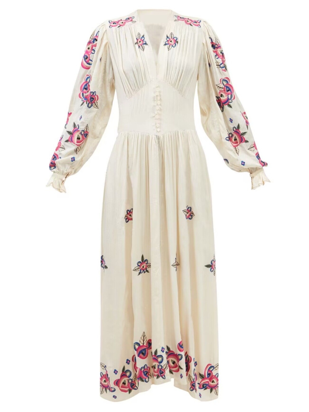 Autumn and winter embroidered long dress high waist fold dress
