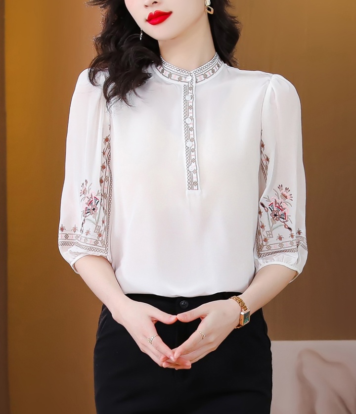 Unique silk shirt retro real silk tops for women