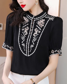 Summer silk Chinese style tops real silk black shirt
