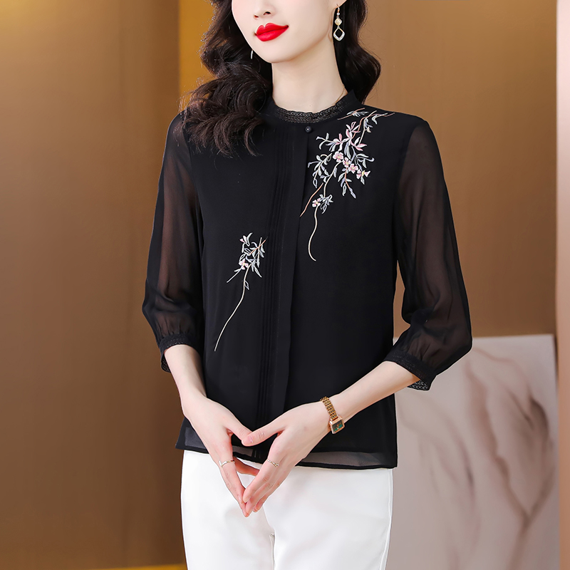 Fashion all-match tops Western style silk shirt for women