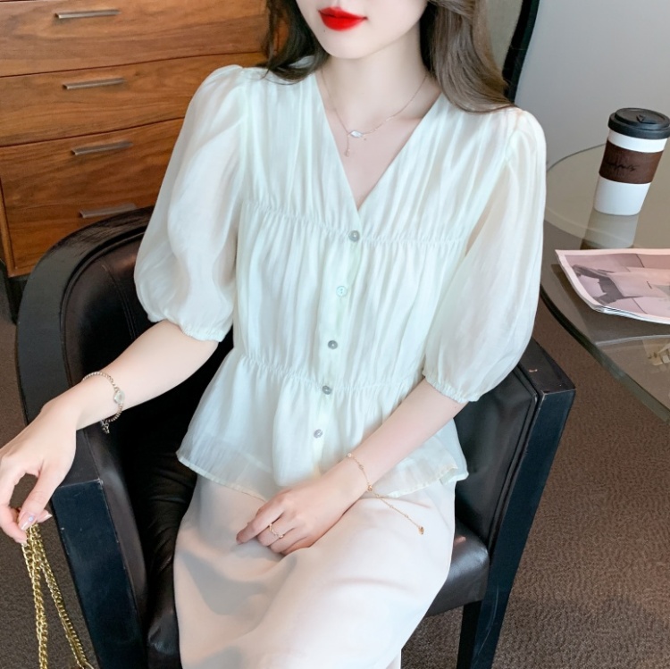 Sweet pinched waist small shirt summer shirt for women