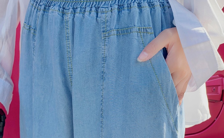 Slim ice silk wide leg pants loose jeans for women