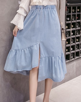 Denim slim elastic waist big skirt skirt for women