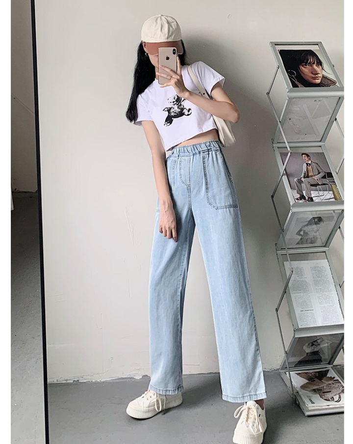 Light color denim wide leg pants summer loose long pants